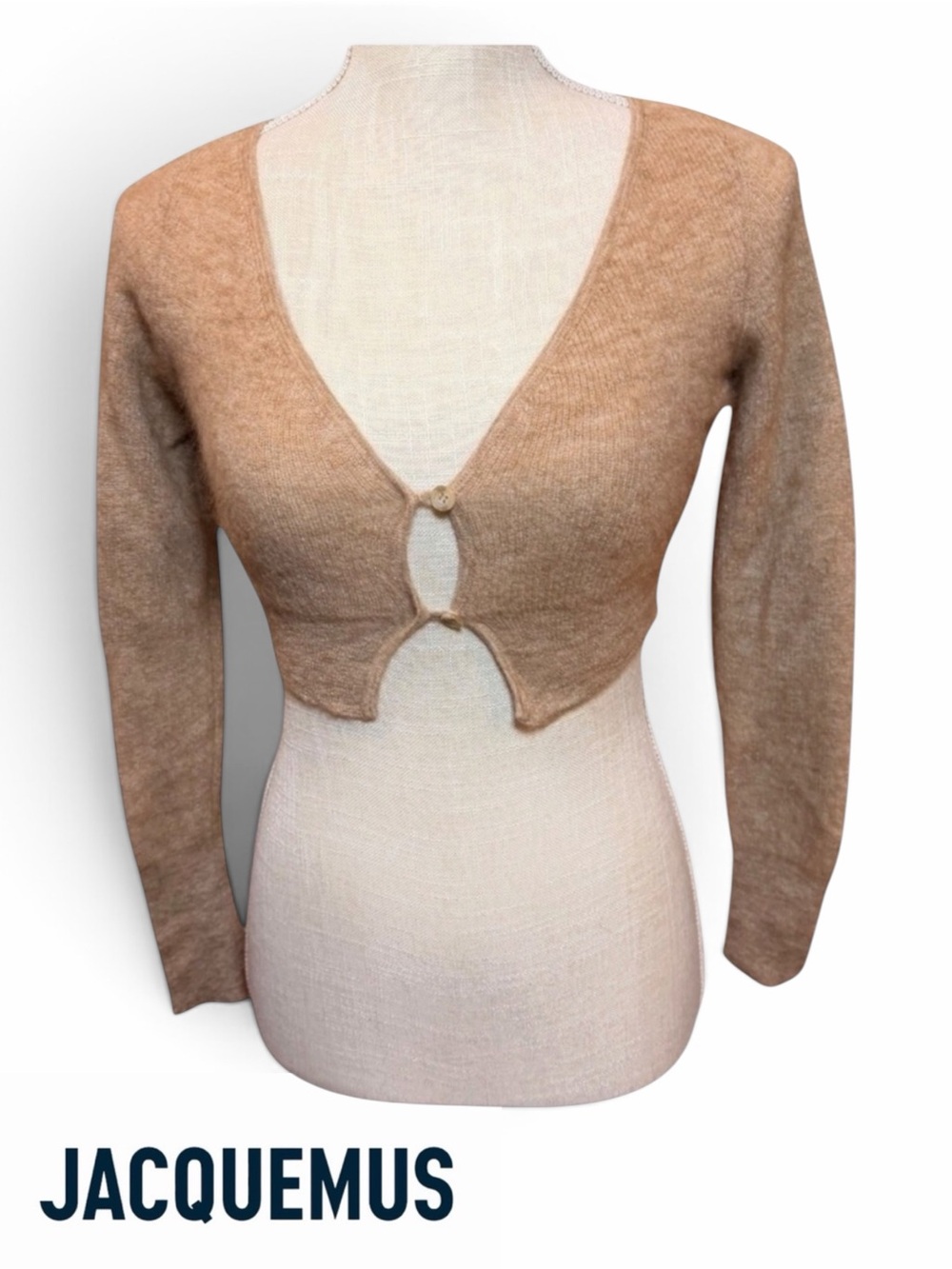 Jacquemus Le Cardigan Alzou Mohair Cropped Cardigan Camel XS 34 NWT